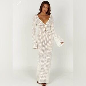 NWT Meshki White Crochet Maxi Dress L